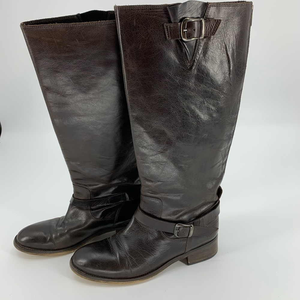 Aldo Classic Riding Boots Back Zip 40/9 Dk Brown Gem